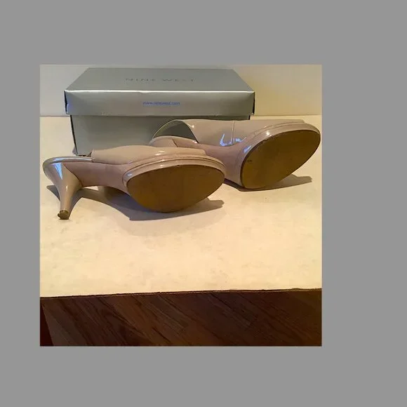 Nine West Beige Patent leather Peep-toe Slingback sandals - Picture 11 of 14